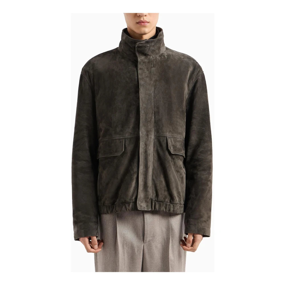 Emporio Armani Gewatteerde Suède Jas met Afneembare Jas Brown Heren