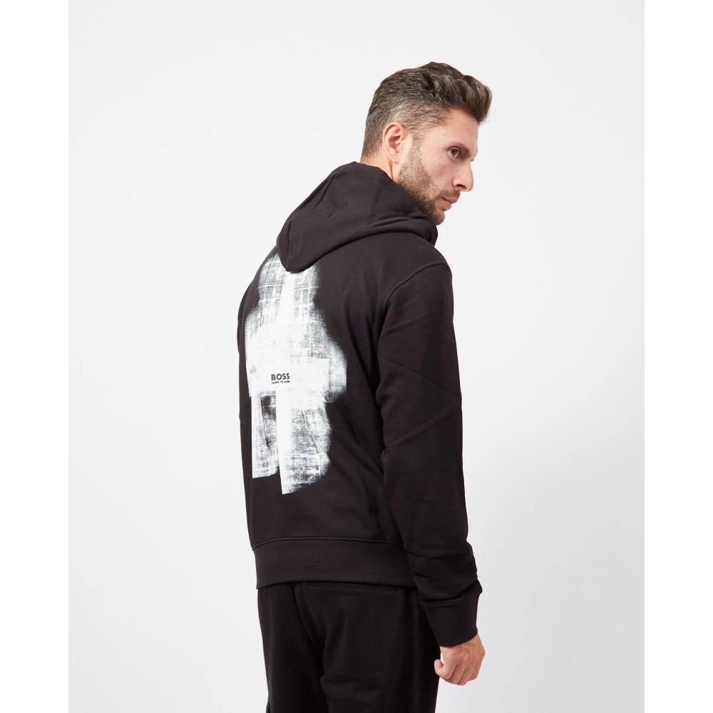 Hugo Boss Zwarte hoodie met print op voor- en achterkant Black Heren