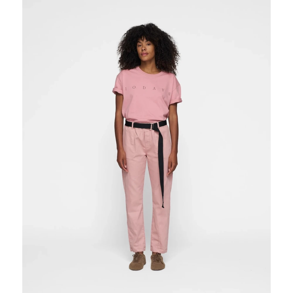 10Days Joggingbroek met relaxed fit en riem Pink Dames