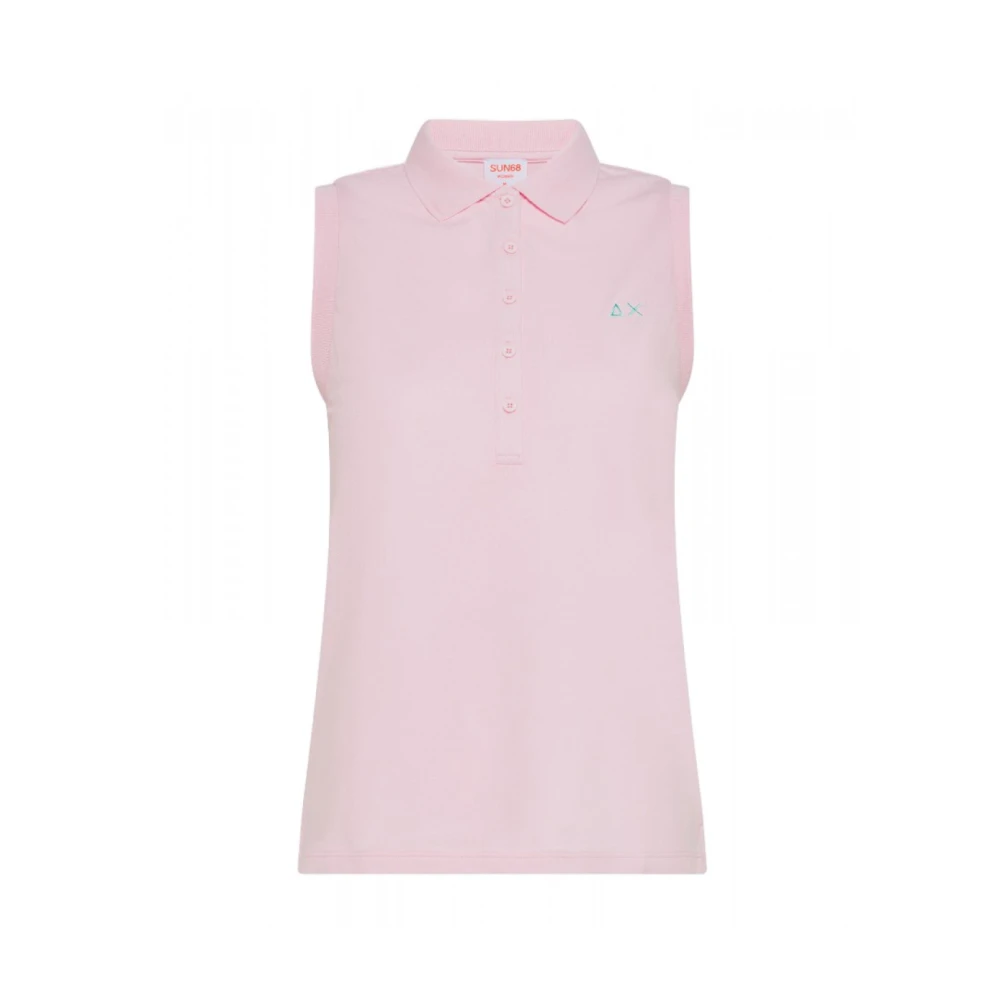 Sun68 Mouwloos Poloshirt Geborduurd Logo Roze Pink Dames