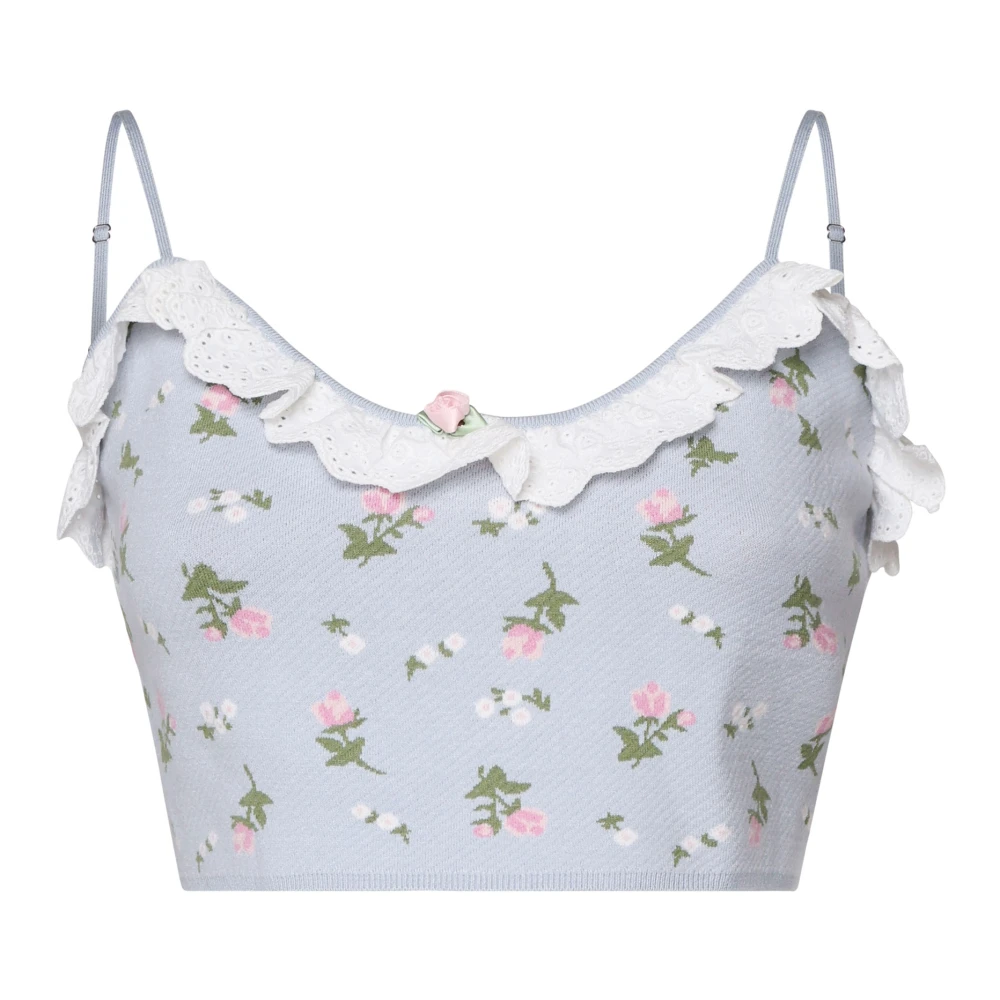 For Love & Lemons Geknipte Ruches Top Lichtblauw Wit Blue Dames