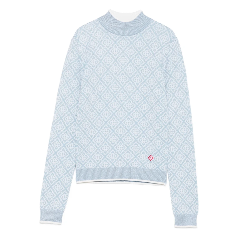 Casablanca Women's Blue Round-Neck Knitwear, M, Monogram Turtleneck Jumper