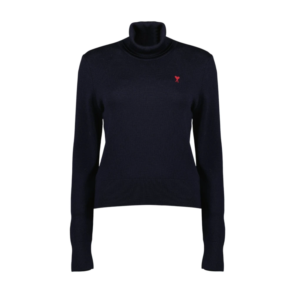 Ami Paris Men's Blue De Coeur Turtleneck Sweater