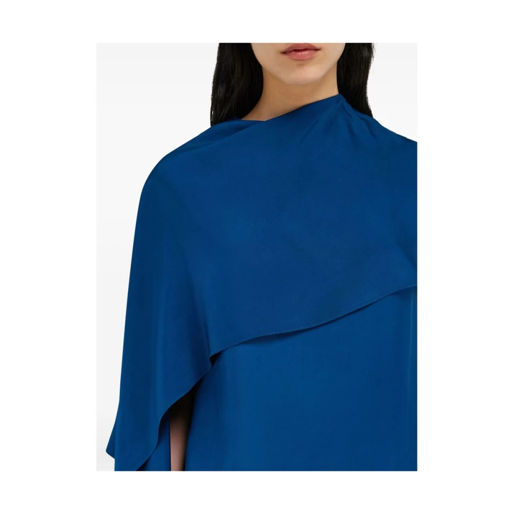 Salvatore Ferragamo Teal Blue Cape Design Asymmetric Top Blue Dames