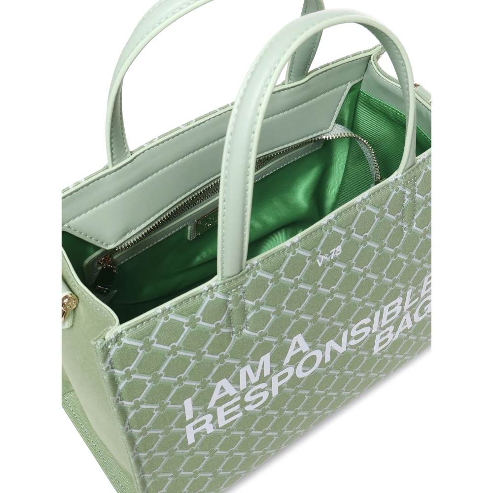 V73 Geometrische Print Eco-Vriendelijke Tas met Slogan Green Dames