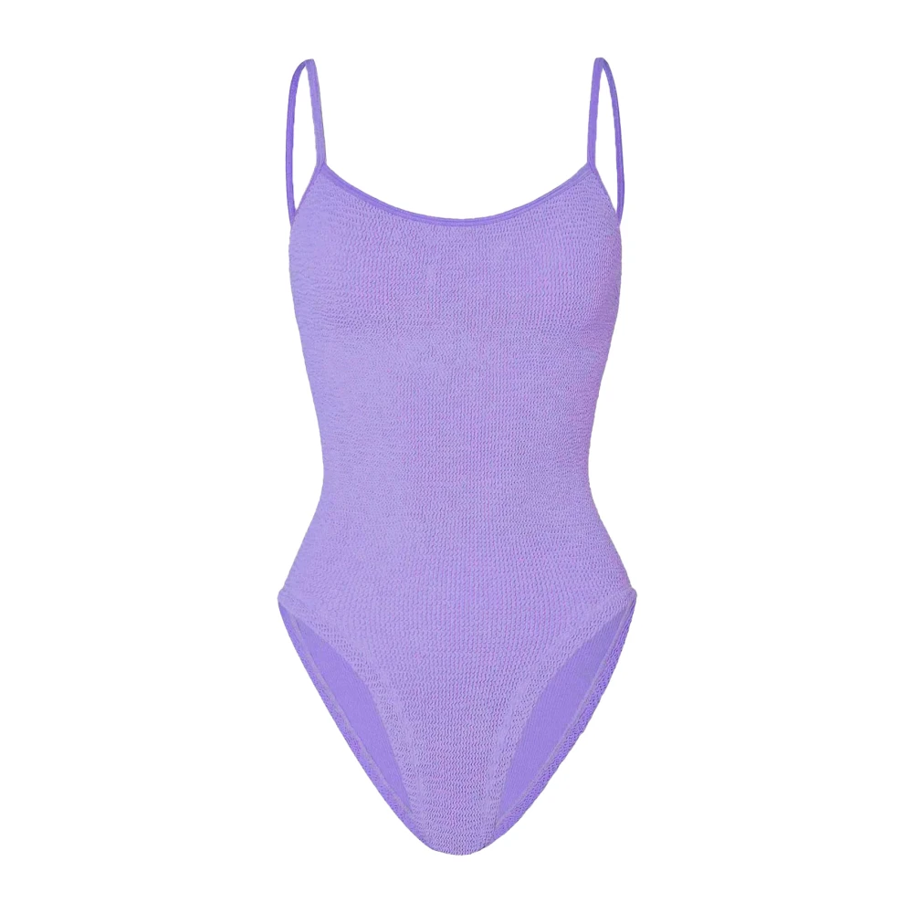 Hunza G Women's Purple Swimsuits, One Size, Crinkle Swimsuit With Spaghetti Straps