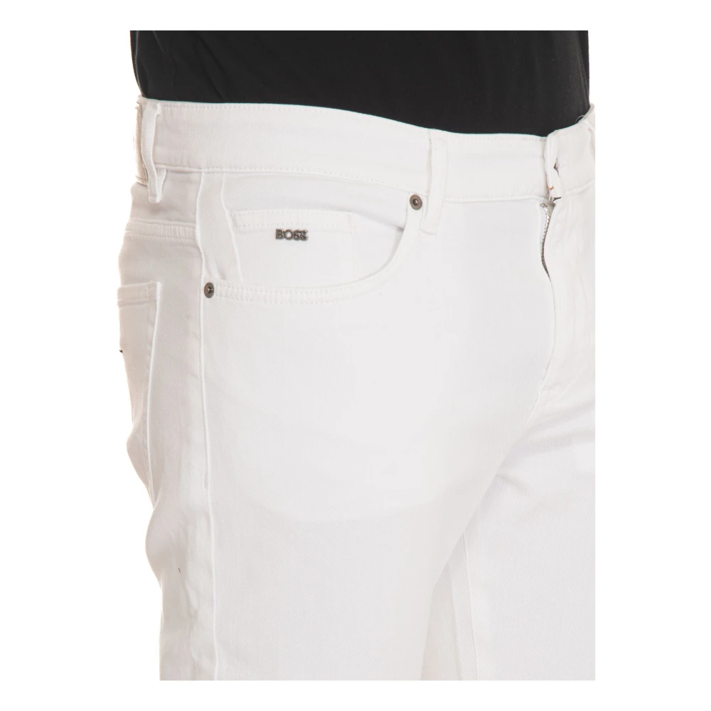 Boss 5-Pocket Denim Jeans met leren passante White Heren