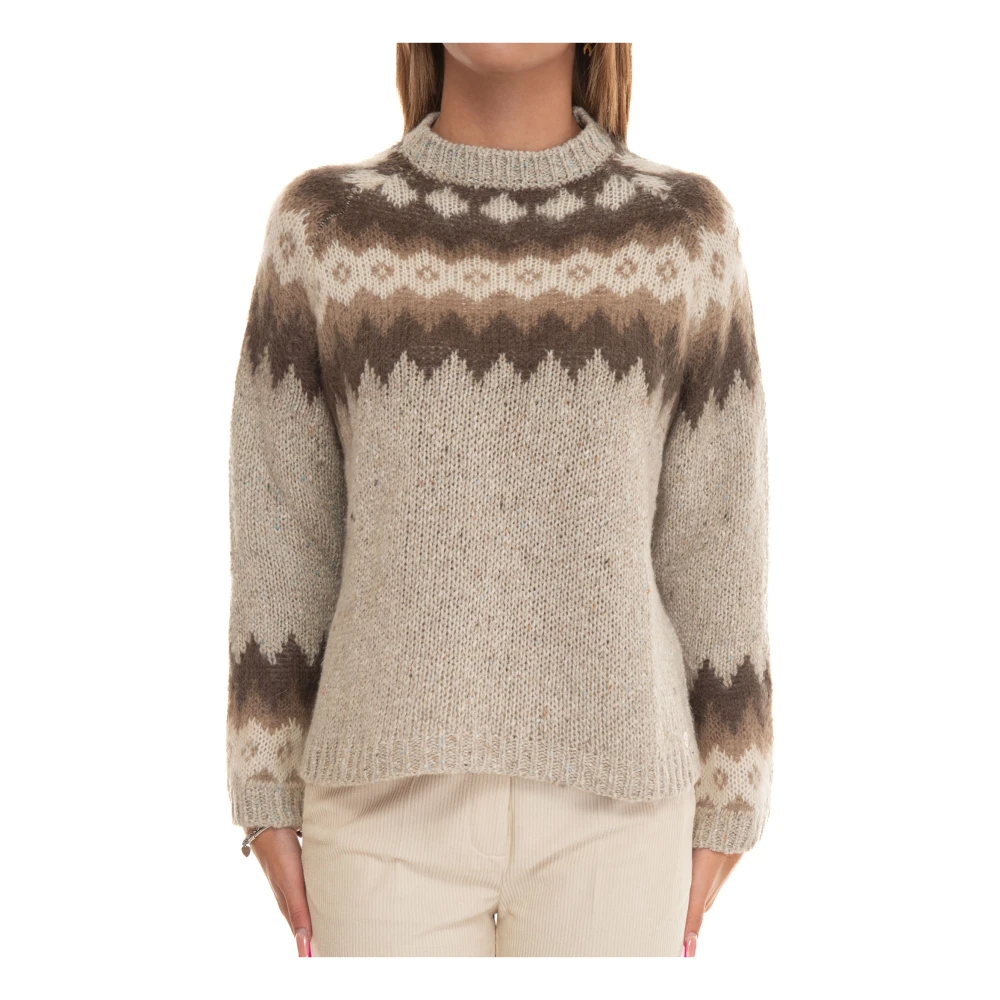 Woolrich Oversized Trui met Tegelpatroon Brown Dames
