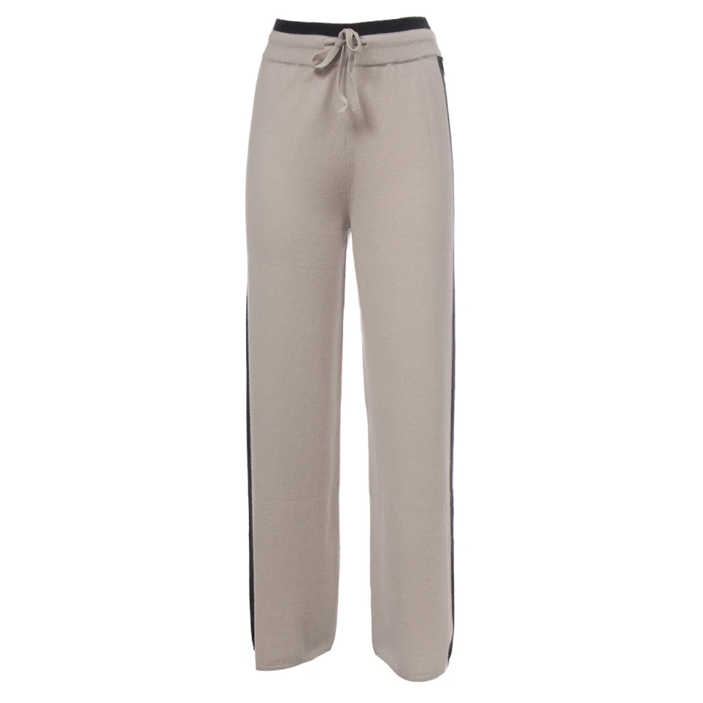 Le Tricot Perugia Cashmere broek met trekkoord in de taille Beige Dames
