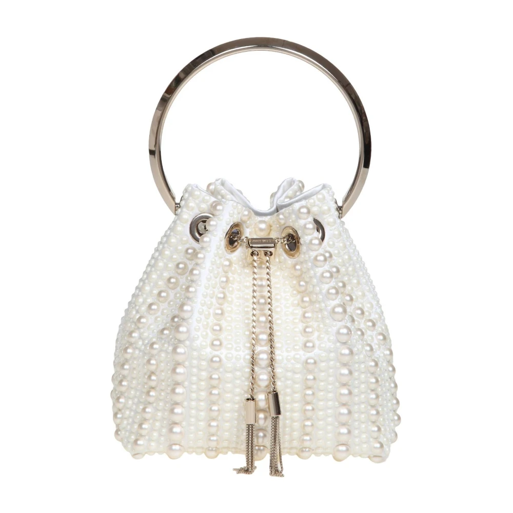 Jimmy Choo Parel Satijnen Emmer Tas met Ketting Beige Dames