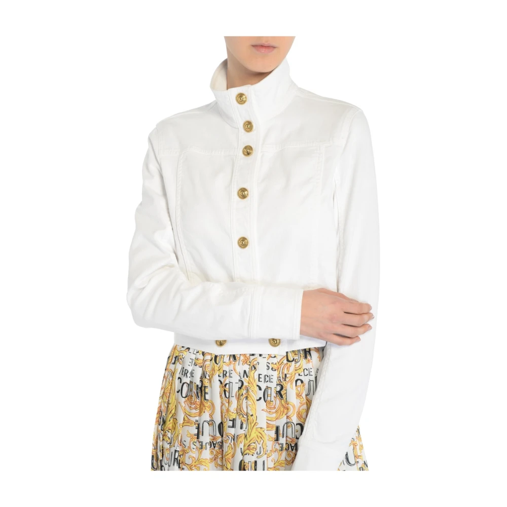 Versace Jeans Couture Witte Denim Korte Jas met Gouden Logo Knopen White Dames