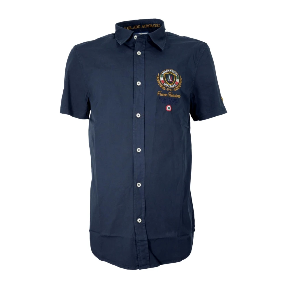 Aeronautica Militare Mannelijk Blauw Overhemden Heren, 3XL, Katoen, Overhemd Met Korte Mouwen En Borstborduursel
