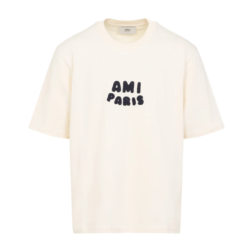 Ami Paris Witte Crème Boxy T-Shirt Beige Heren