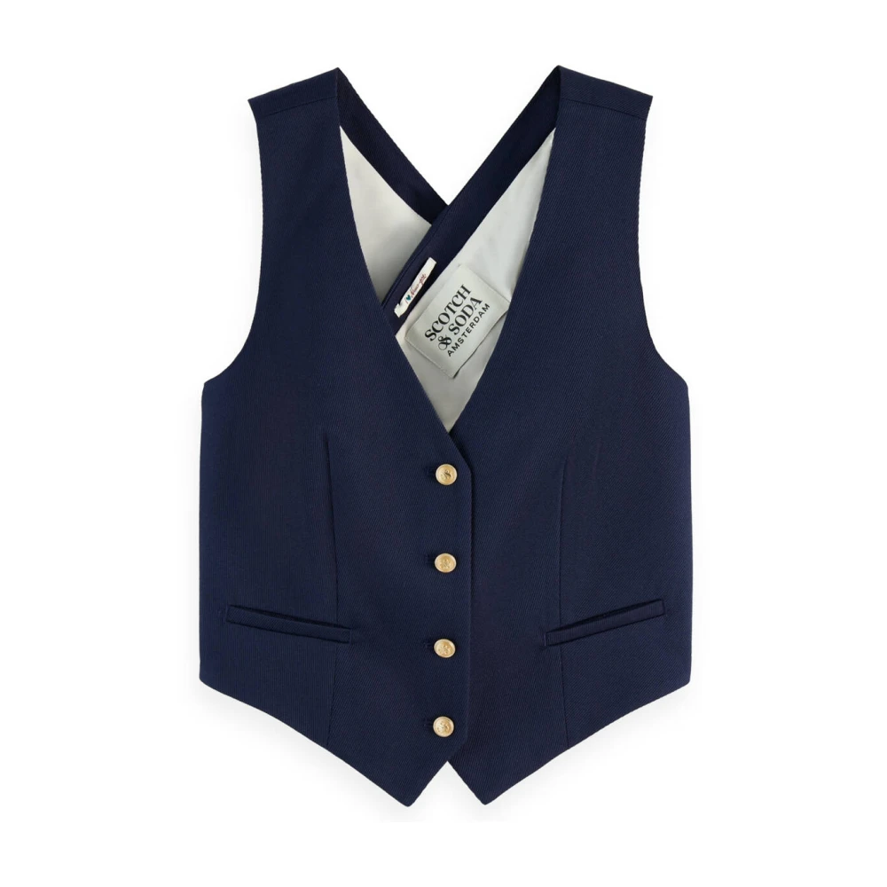Scotch & Soda Gabardine Twill Cross Back Vest Blue Dames