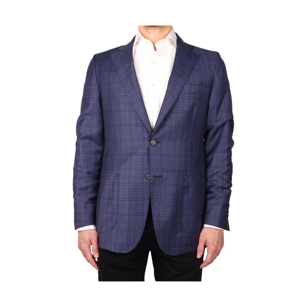 Made in Italia Blauwe Wollen Blazer met Ruitpatroon Blue Heren