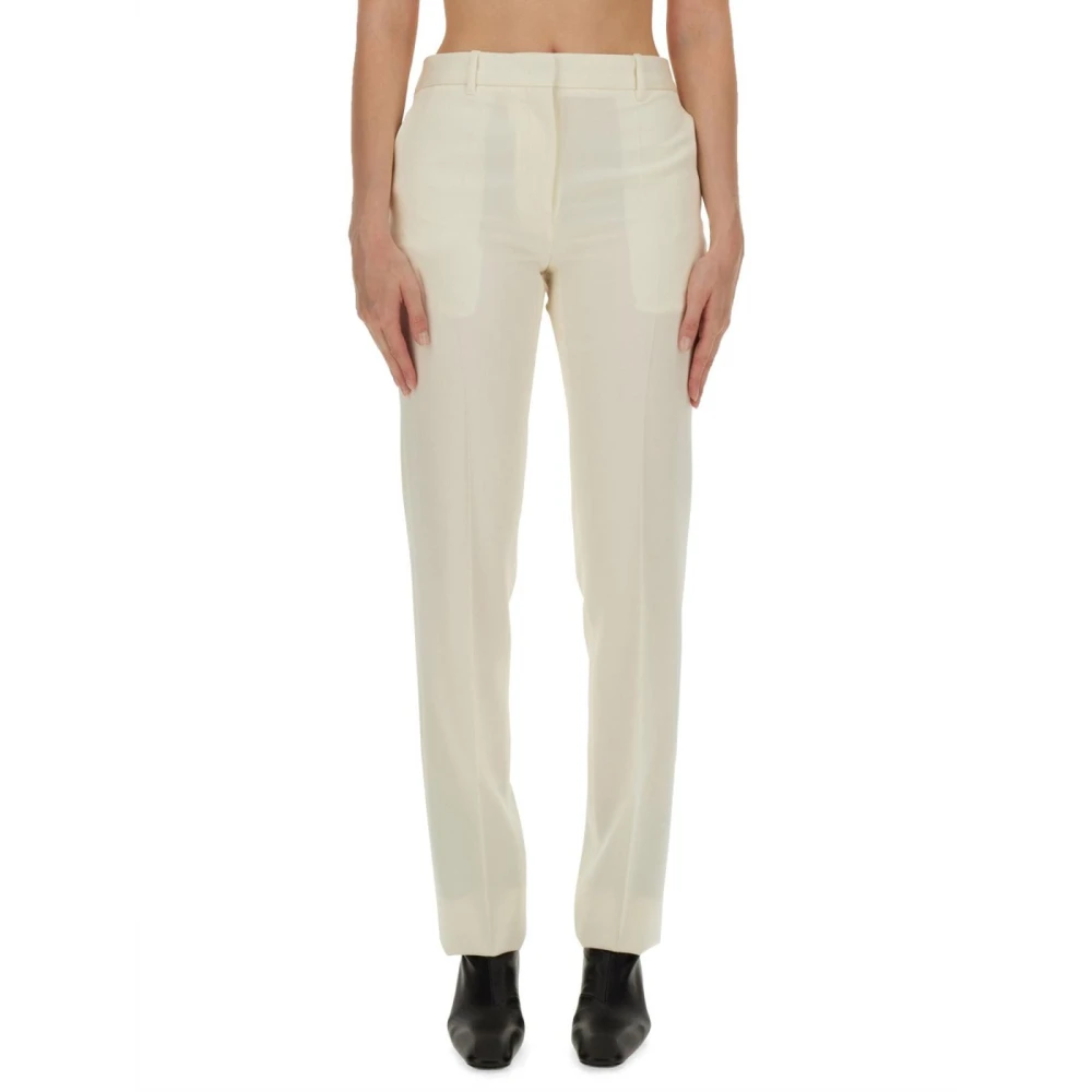 Jil Sander Damen Beige Straight Leg Wool Trousers