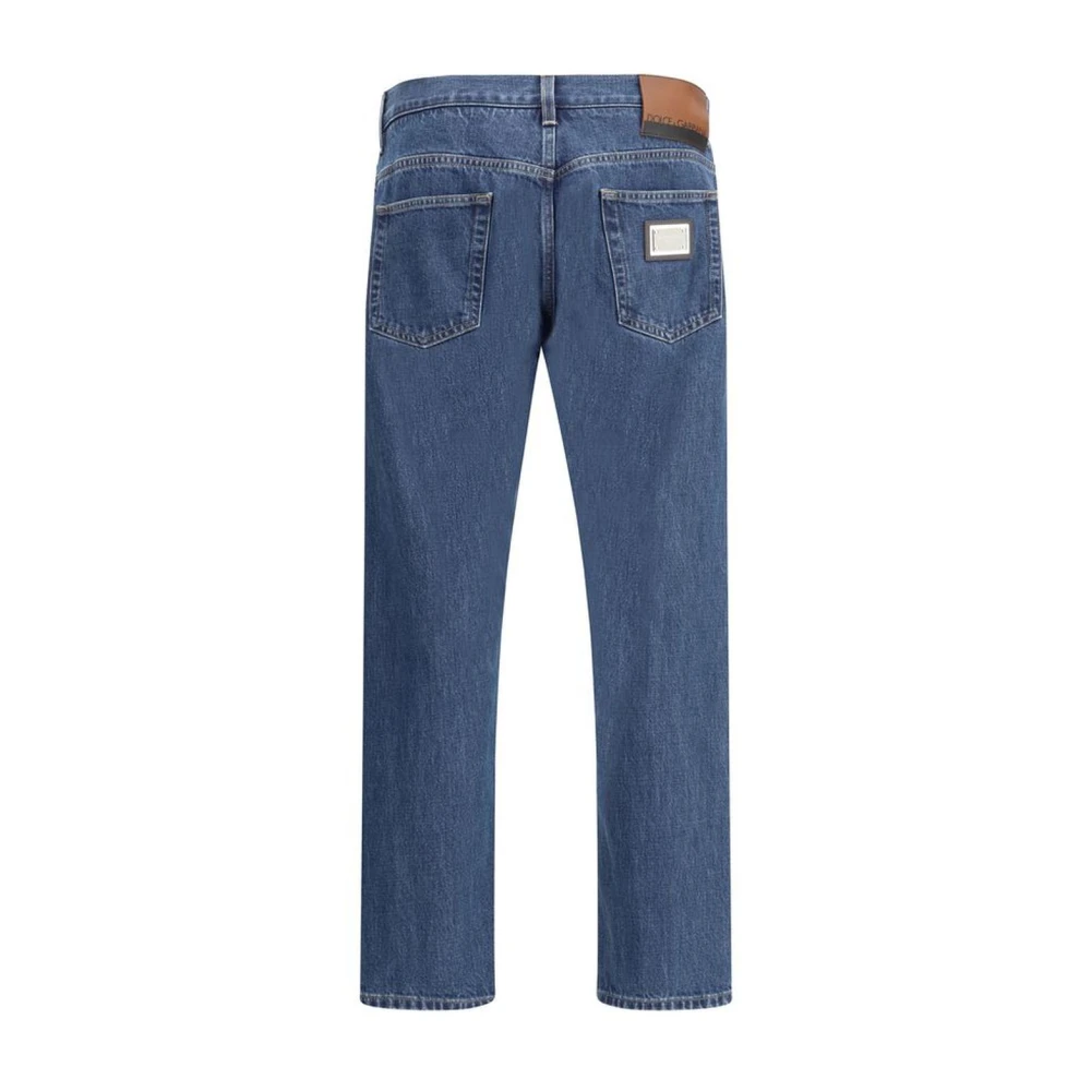 Dolce & Gabbana Logo Plaque Detail Mid-Rise Jeans Blue Heren