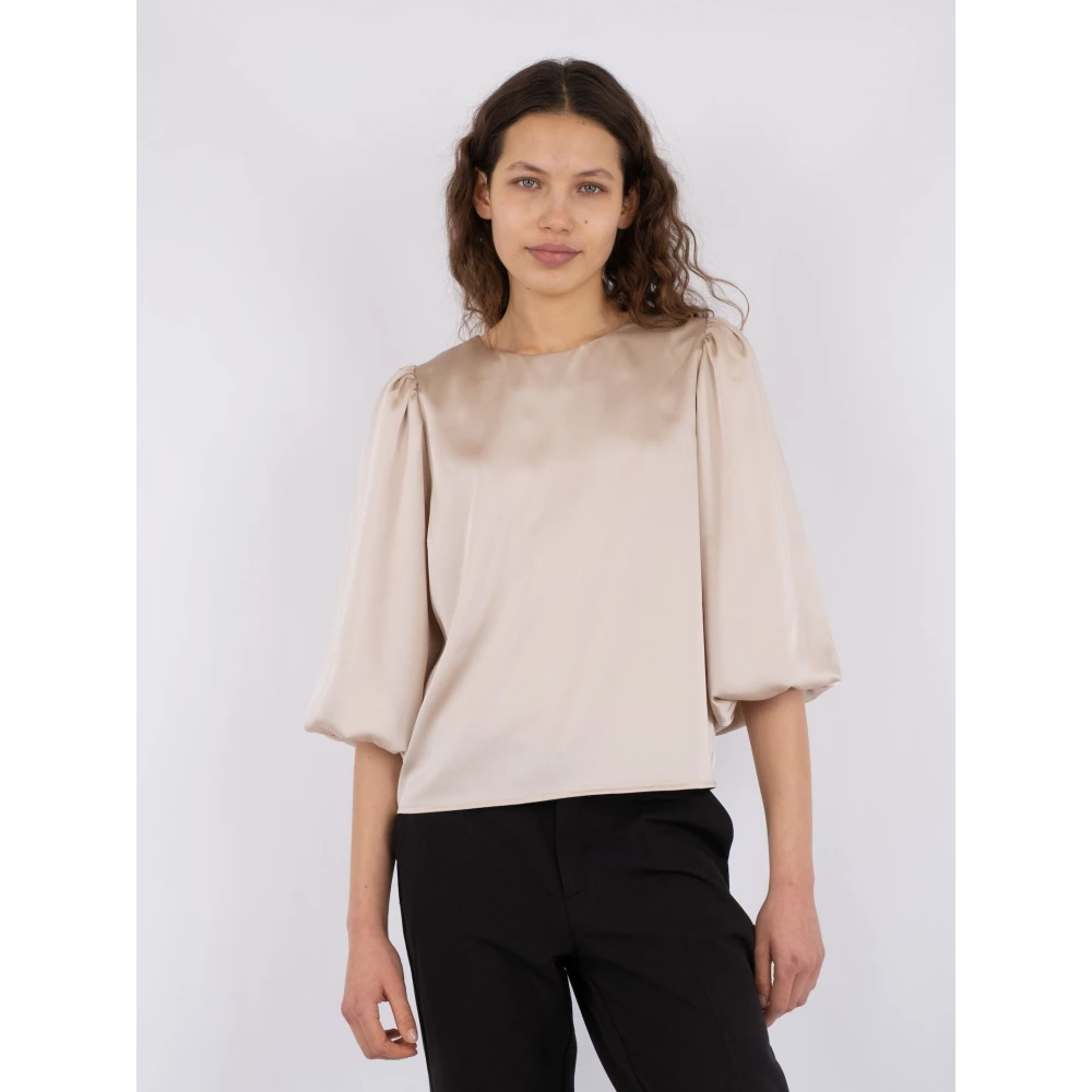 NEO NOIR Satijnen Blouse Beige Dames