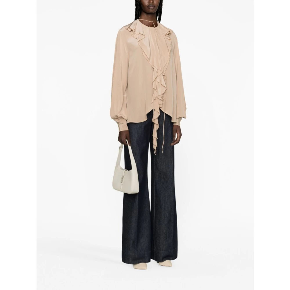 Victoria Beckham Zijden Ruffle Sand Shirt Beige Dames
