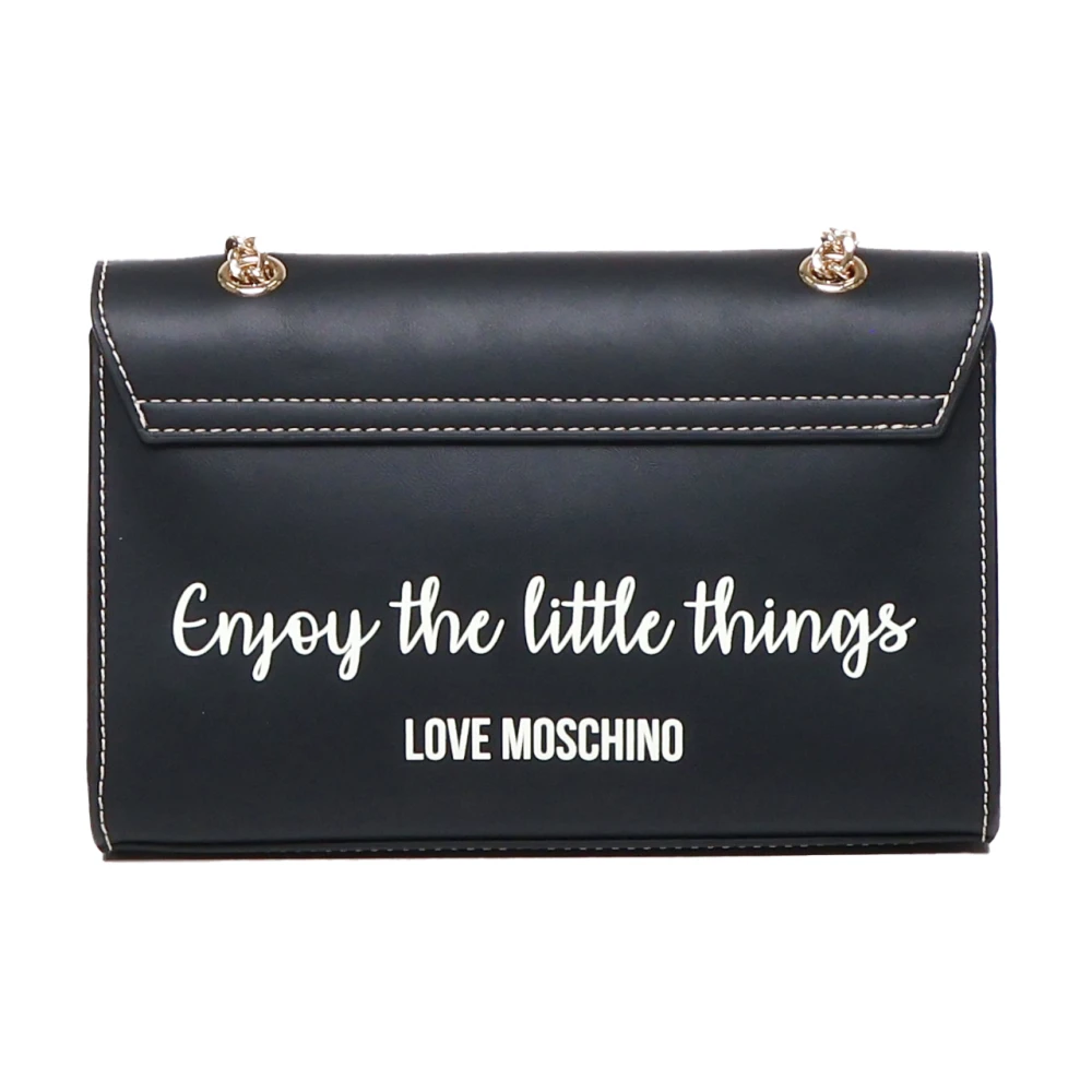 Love Moschino Zwarte Schoudertas met Flap Sluiting Black Dames