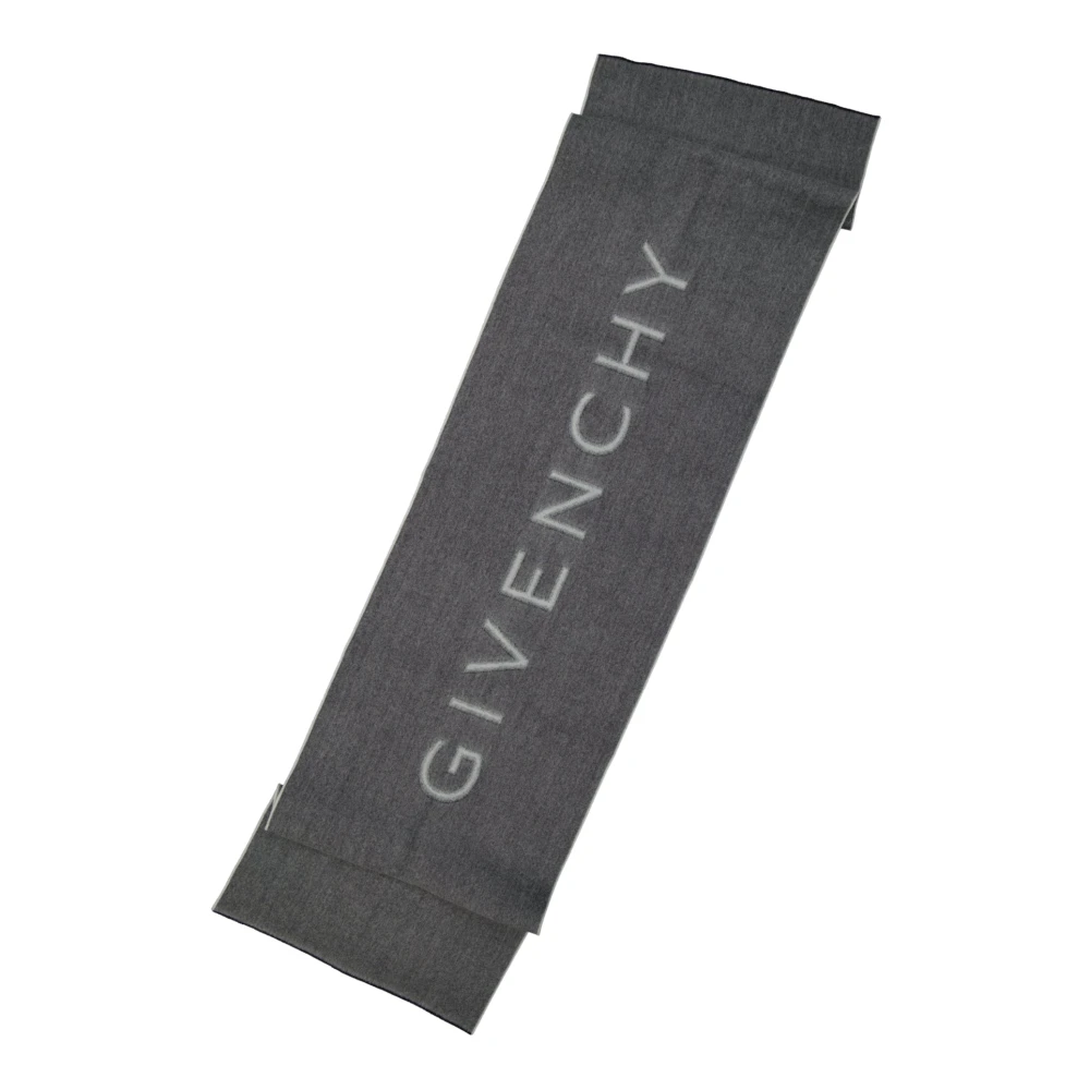 Givenchy Luxe Grijze Wol Sjaal met Logo Detail Gray Dames