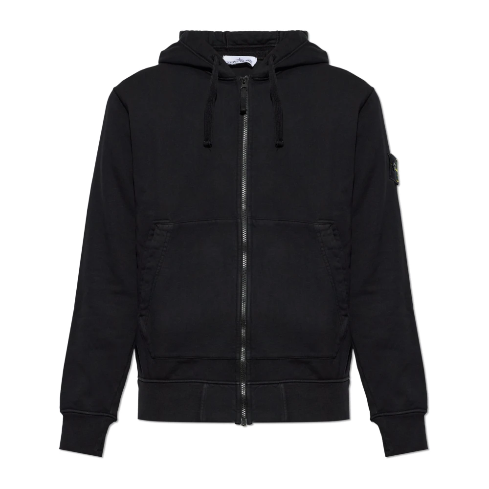 Stone Island Black Zip-Throughs, Male, S, Garment Dyed Zip Hoodie