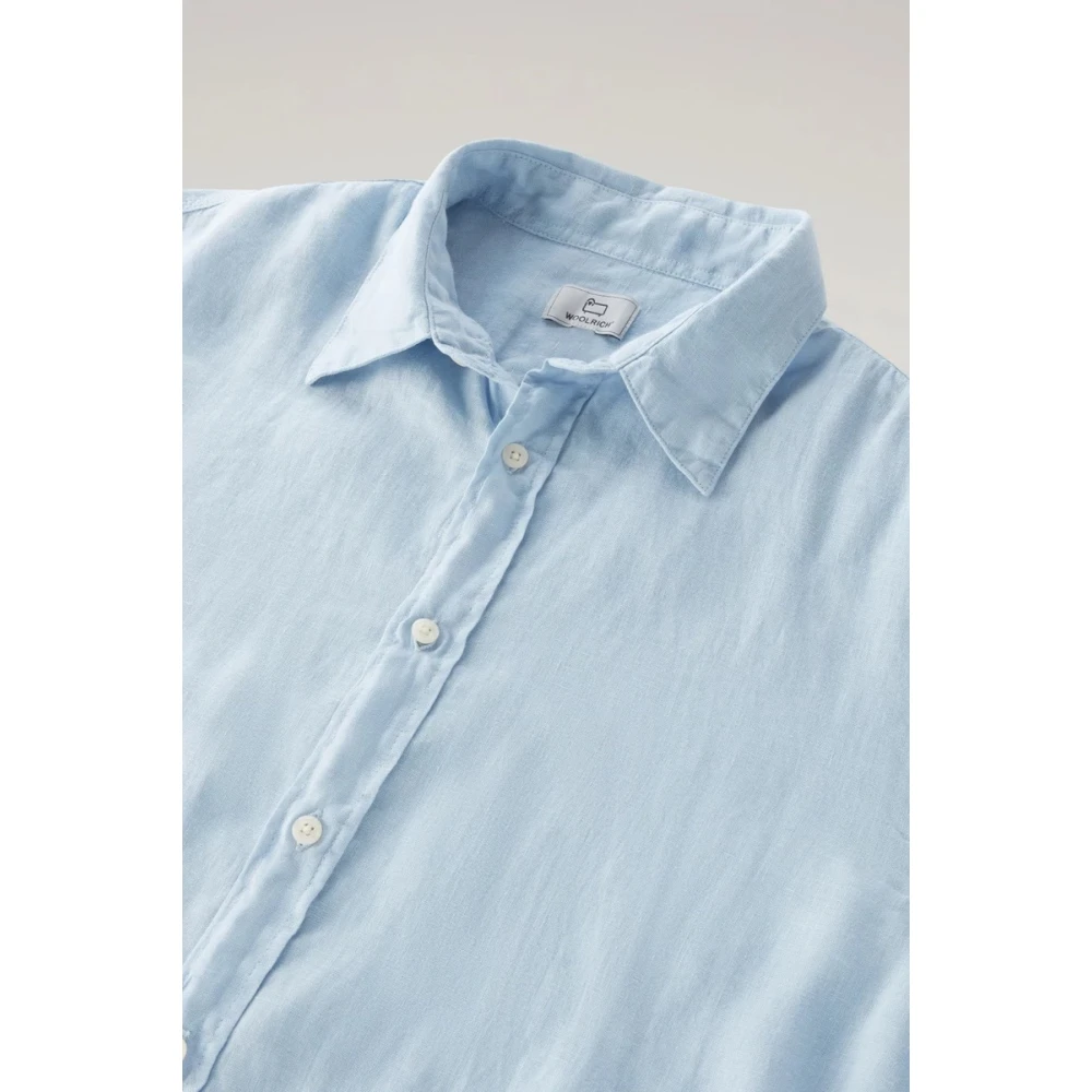 Woolrich Linnen overhemd met opstaande kraag Blue Heren