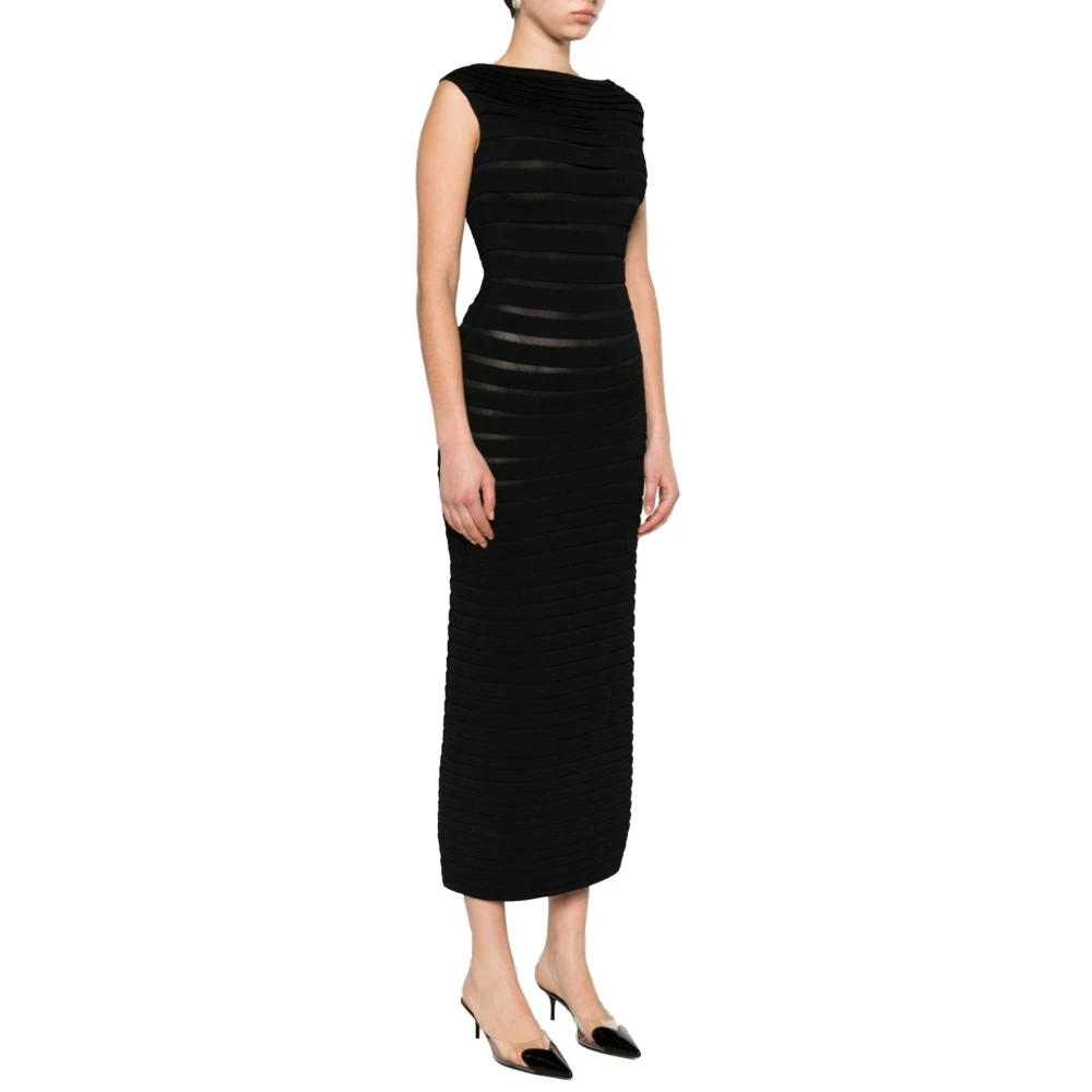 Alaïa Gestreepte 3D Midi Jurk Black Dames