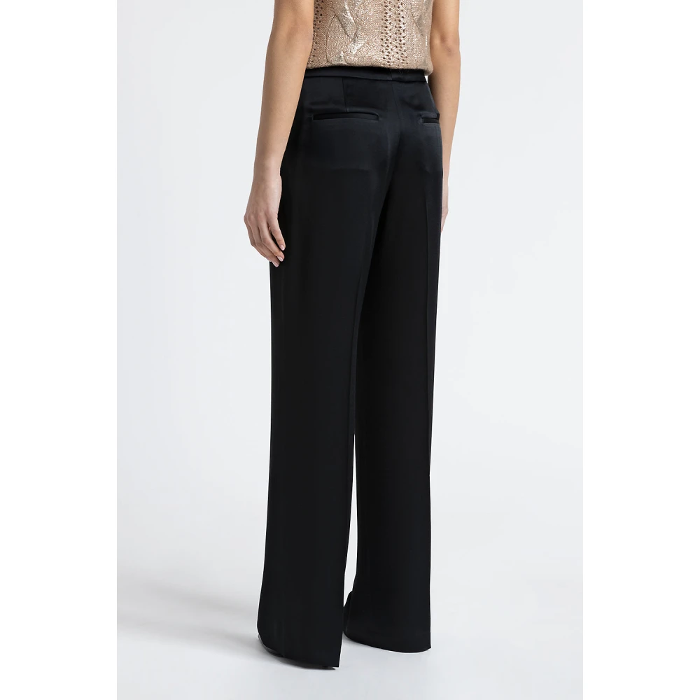 PESERICO Rechte satijnen broek Black Dames