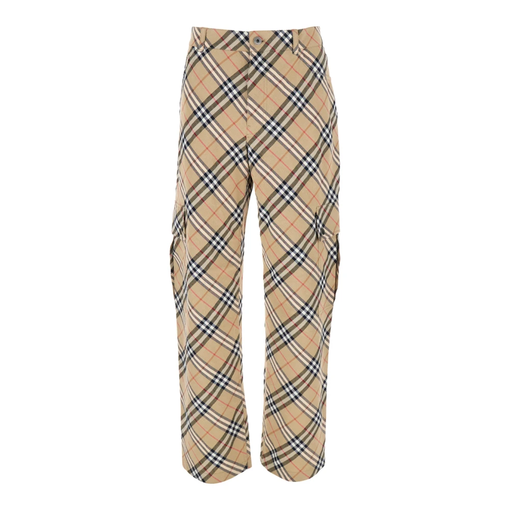 Burberry Beige Straight Trousers, Male, M, Cargo Trousers With Vintage Check