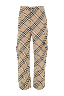 Beige Cargo Byxor med Vintage Check