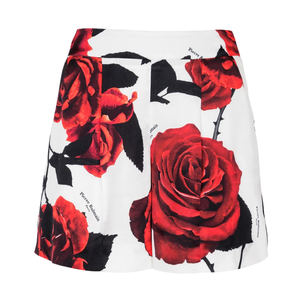 Balmain Satijnen shorts met rood rozenprint Multicolor Dames