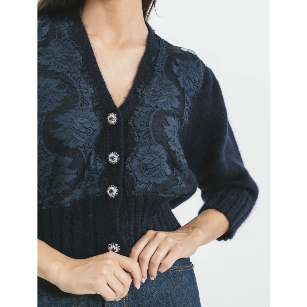 Pink Memories Mohair Vest met Kant Details Blue Dames