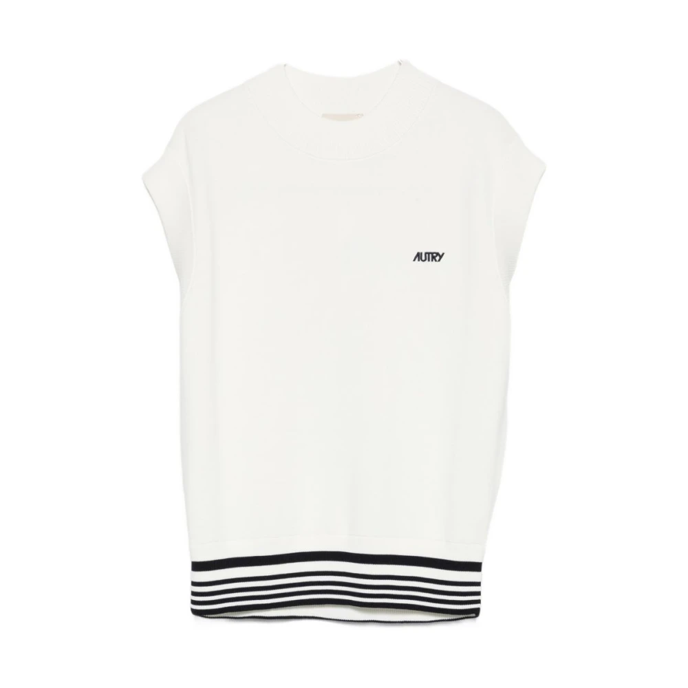 Autry Women's White Knitted Viscose Top - Sleeveless Tops - M - Tops