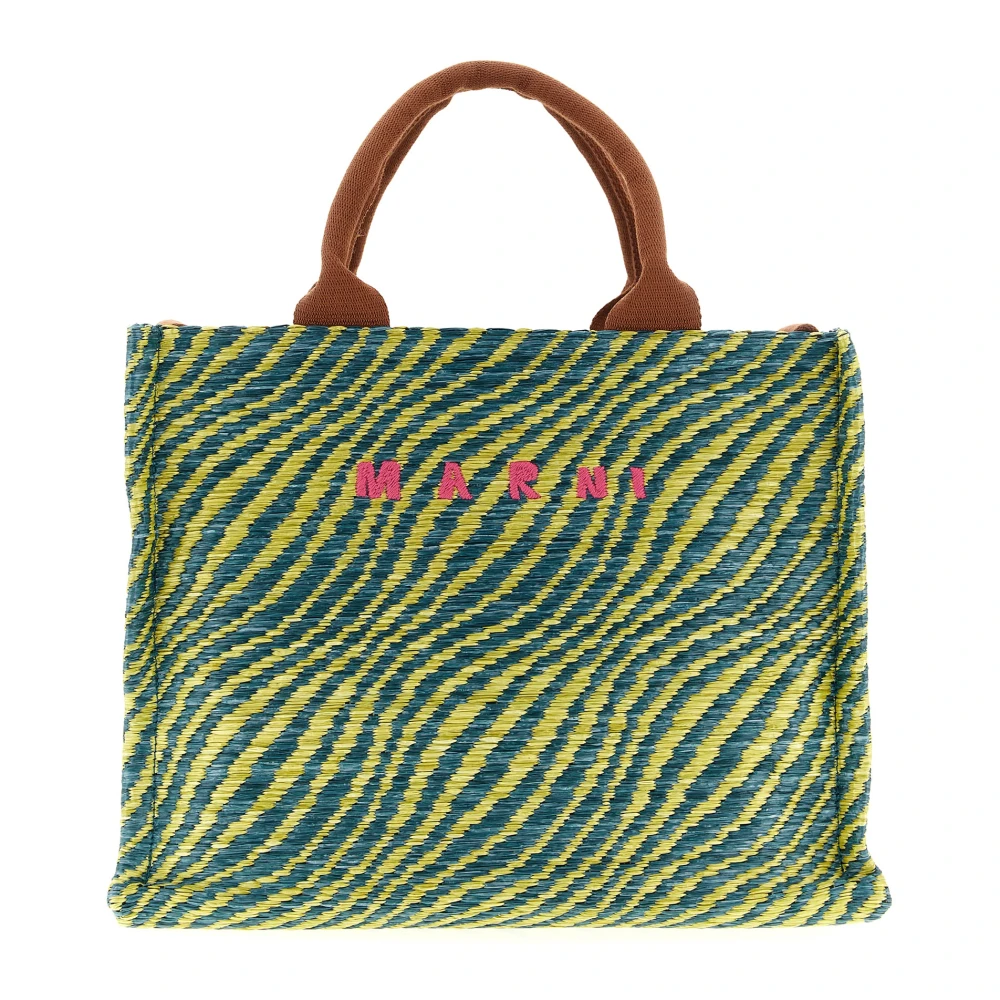 Marni Women's Multicolor Shopping Bags, One Size, Wavy Raffia-Effect Small Tote