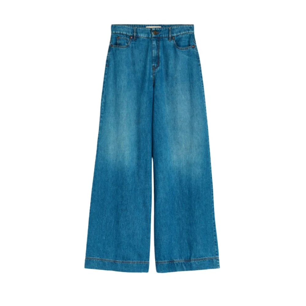 Max Mara Weekend Flared Denim Jeans met Hoge Stiksel Detail Blue Dames