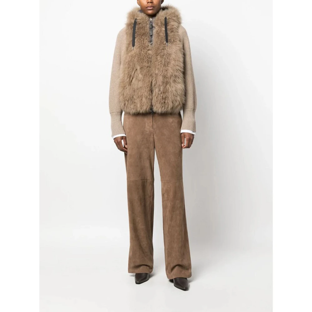 BRUNELLO CUCINELLI Shearling Cashmere Jas met Monile Borduurwerk Brown Dames