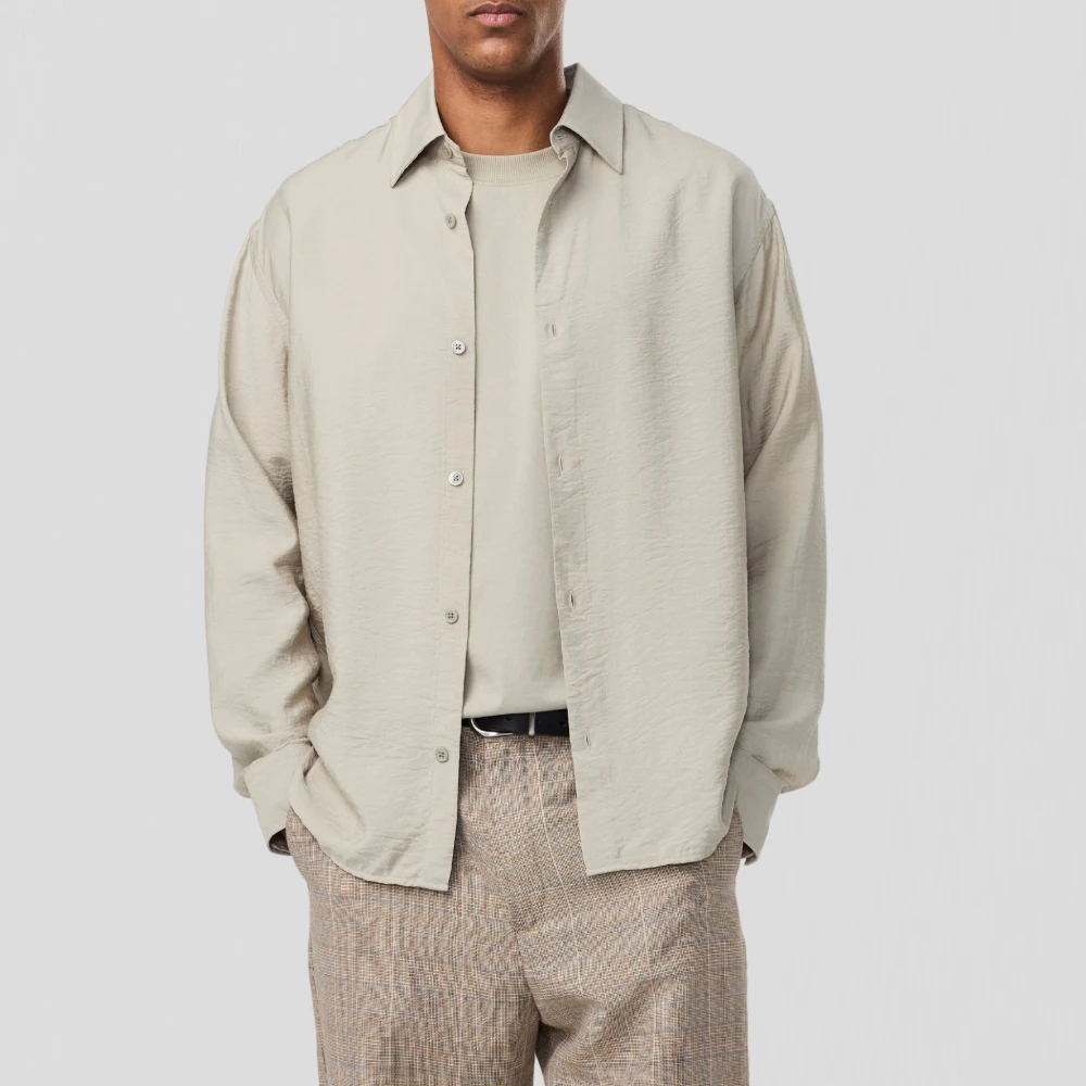 Nn07 Gedrukte Twill Button-Up Shirt Beige Heren