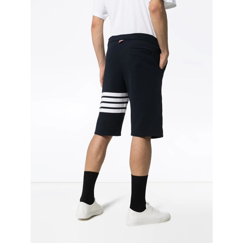Thom Browne Navy Blauwe 4-Bar Sweatshorts Blue Heren
