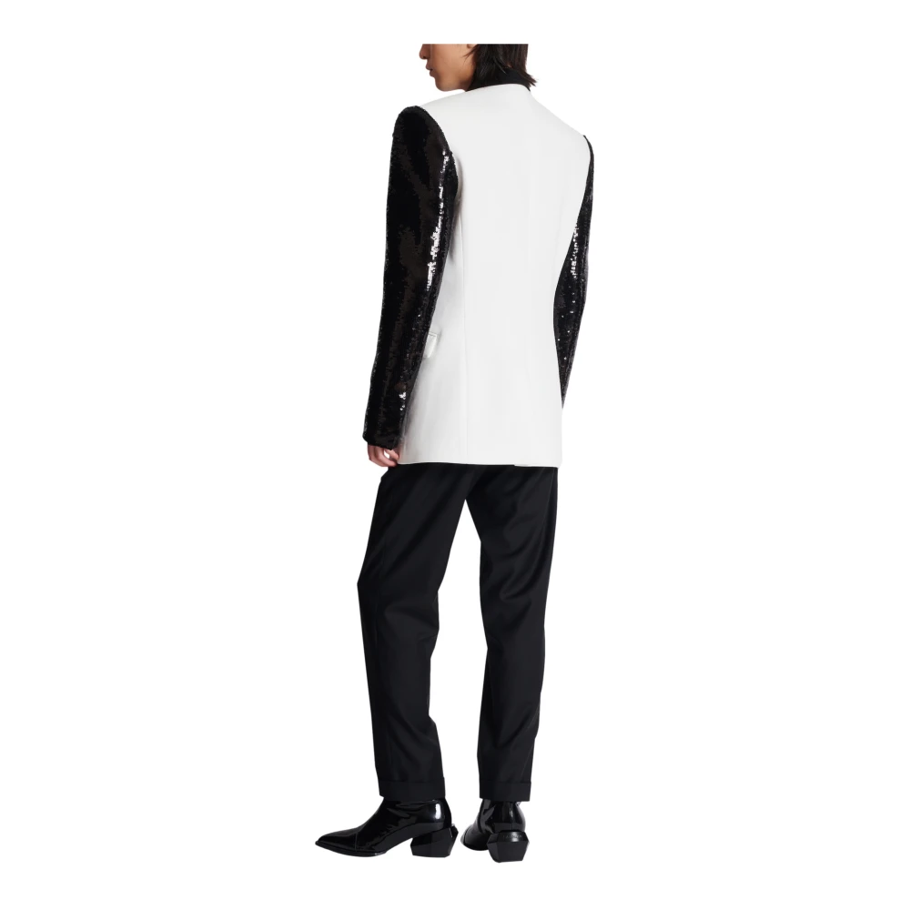 Balmain Twee-tone jas met paillettenborduursel Black Heren