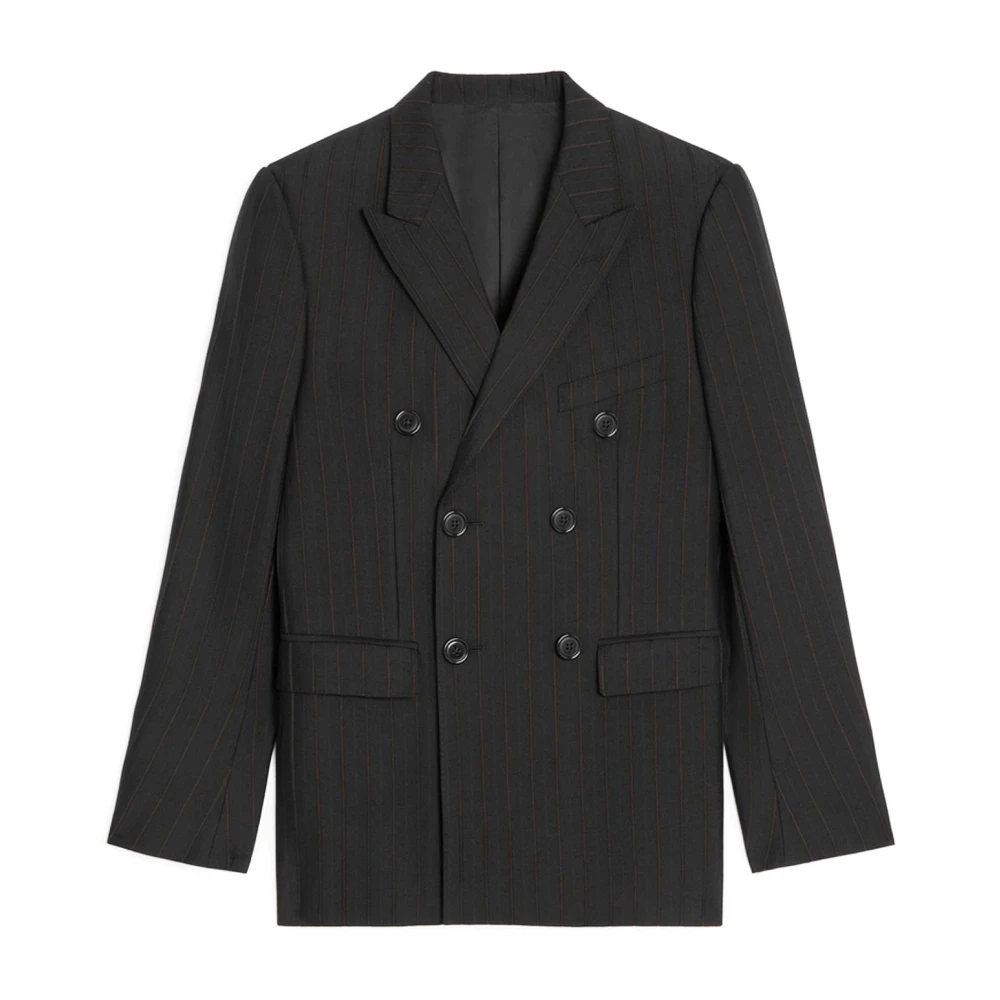 Celine Zwarte Wol Gestreepte Jas Black Heren
