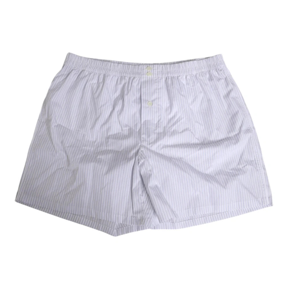 Dolce & Gabbana Men's White Striped Button Fly Swim Shorts - Beachwear - M - Swimwear