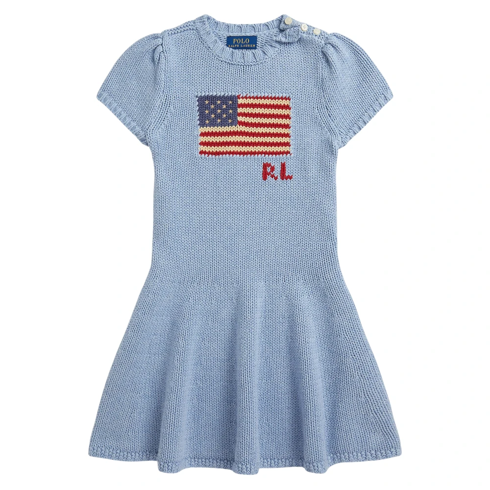 Ralph Lauren Girls Blue Dresses, 3 Y, Combed Cotton Flag Jumper Dress