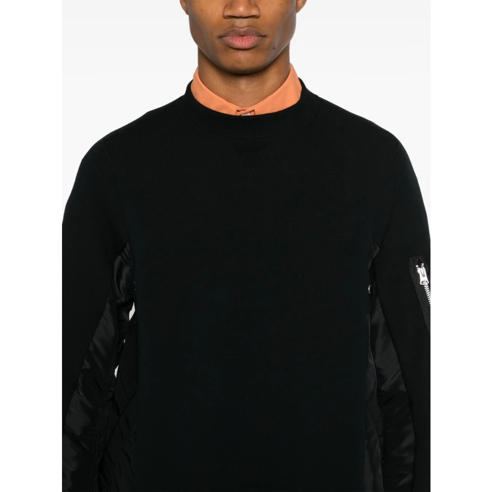 Sacai Zwarte Crew Neck Sweater met Ritszak Black Heren