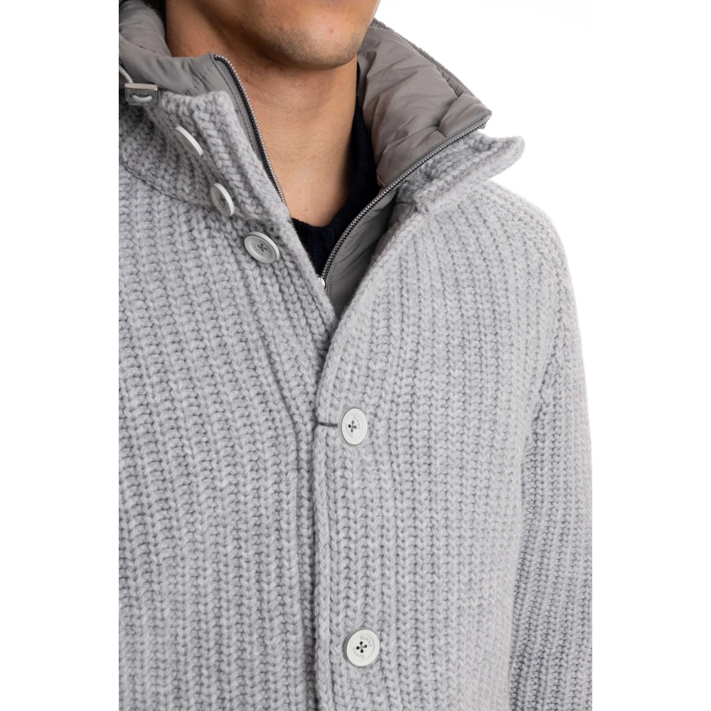 Herno Grijze gebreide jas met afneembare capuchon Gray Heren