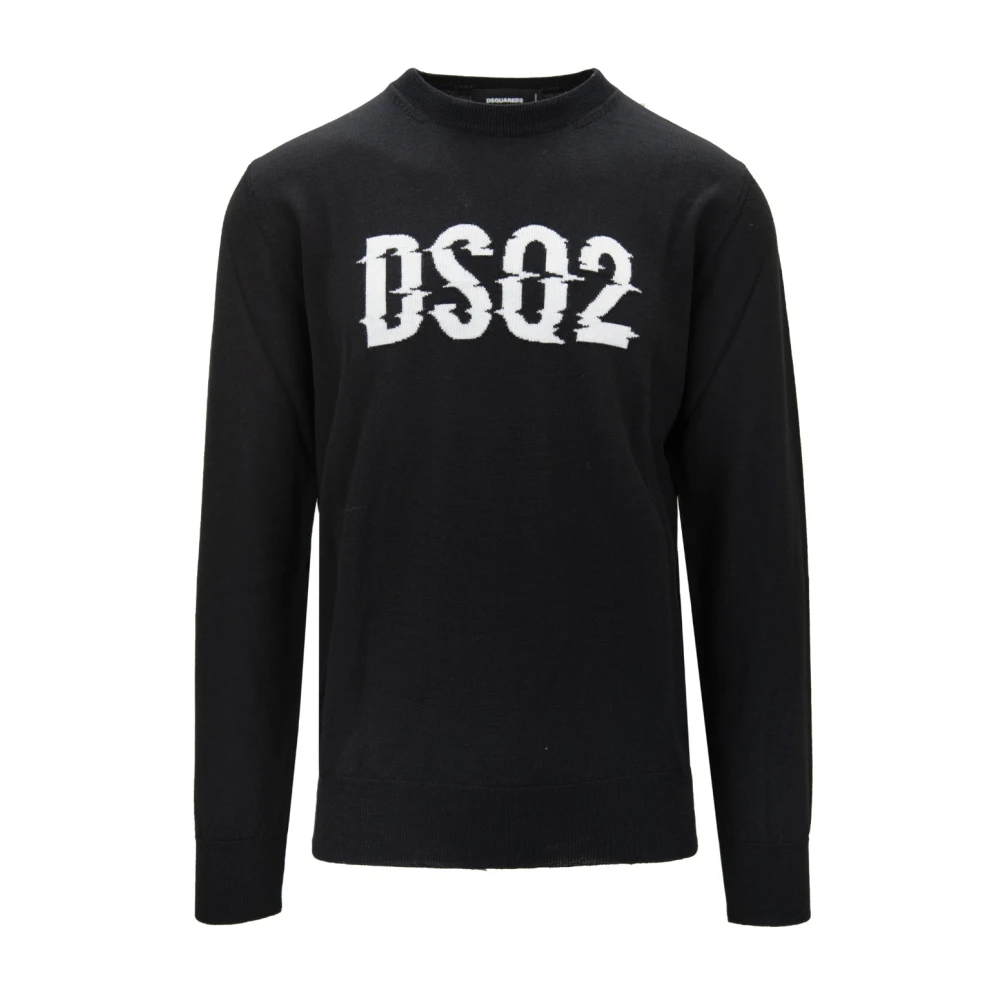 Dsquared2 Men's Black Wool Jumper With Logo - Round-Neck Knitwear - M - Knitwear