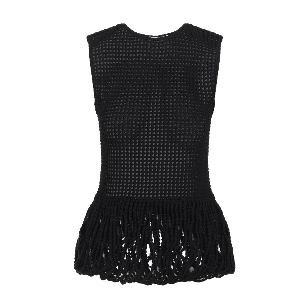 Alaïa Women's Black Sleeveless Tops, S, Bead Knit Peplum Tank Top