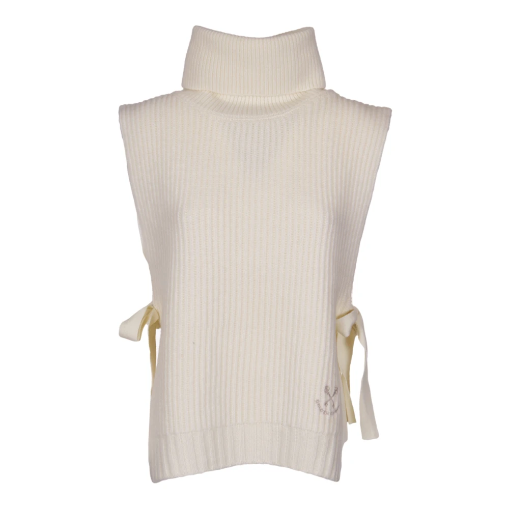Golden Goose Beige Logo-geborduurde Fisherman's-Knit Vest Beige Dames
