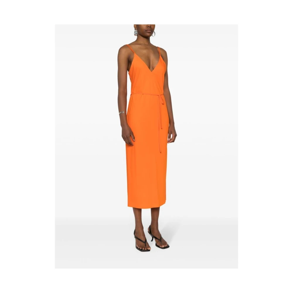 Calvin Klein Oranje V-Hals Jurk met Verstelbare Bandjes Orange Dames