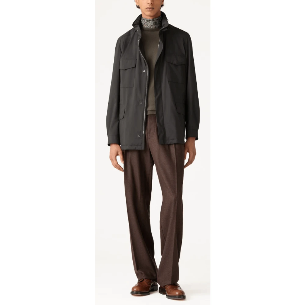 Loro Piana Kasjmier Flanel Hoge Taille Bruine Broek Brown Heren